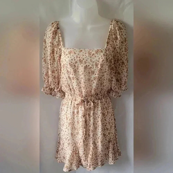Trixxi Burnt Orange and Cream Floral Dress, size medium - Picture 1 of 11
